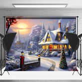 Lofaris Sunset Snowy Town Forest Winter Backdrop For Photo